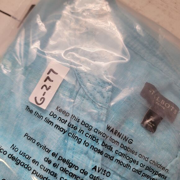 Talbots Linen Pintuck Popover Shirt Womens S Petite Blue Roll Tab Beach Minimal - Picture 8 of 8